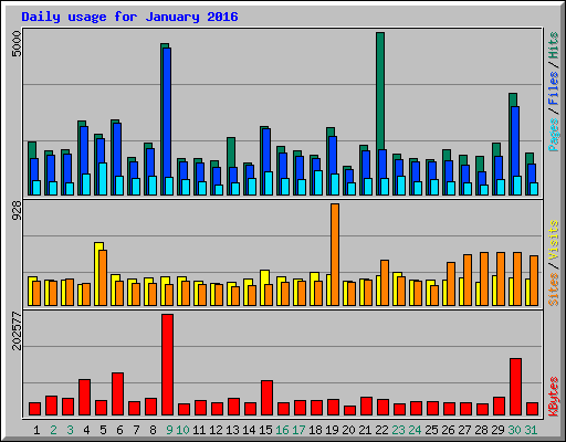Daily usage for January 2016